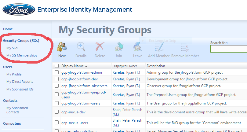Locating Security Groups