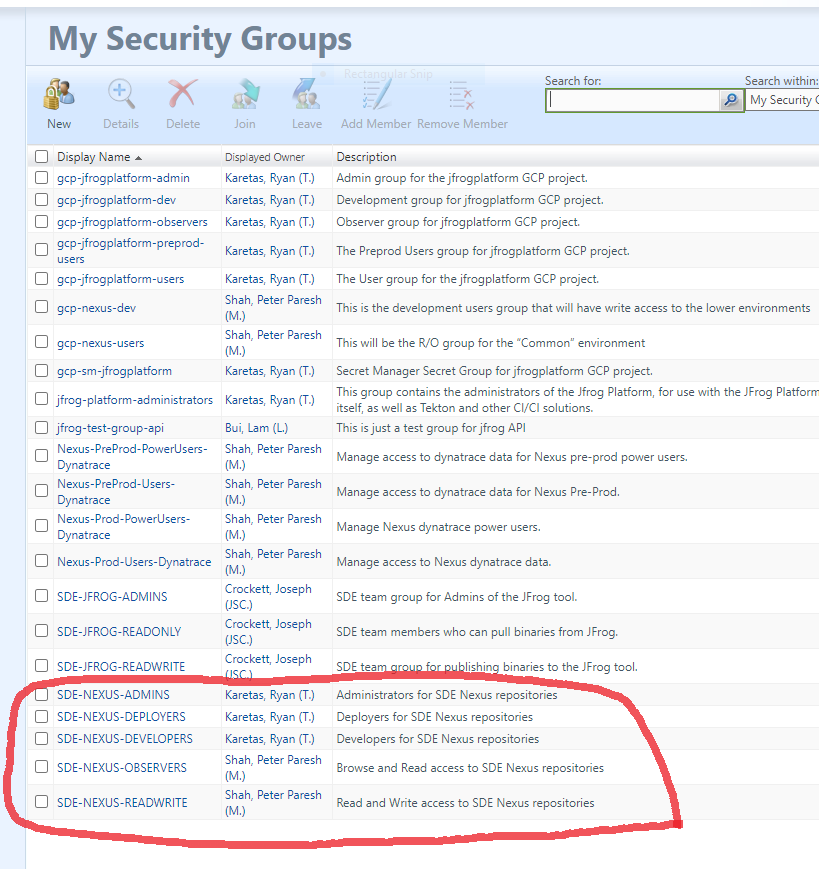 Locating Security Groups
