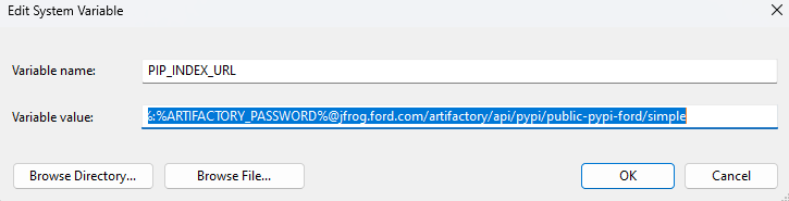 JFrog PIP VAR (windows)